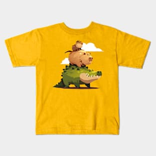 capybara ride crocodile Kids T-Shirt